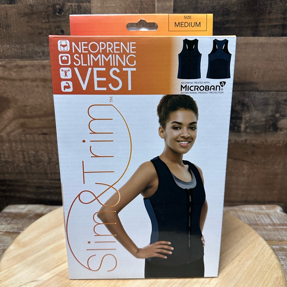 NEW Women’s Navy/Combo Microban Slim & Trim Neoprene Slimming Vest Size M